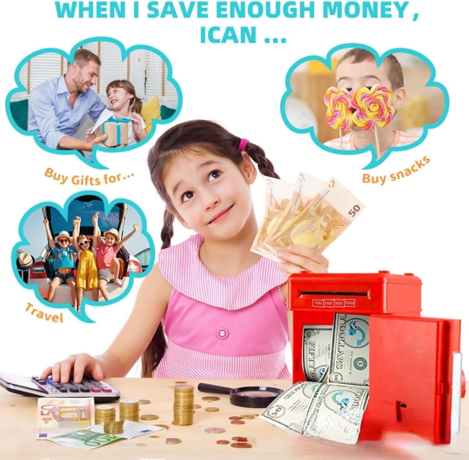 ATM Piggy Bank for Kids – Interactive Financial Learning Toy with Password & Bill Rolling Feature