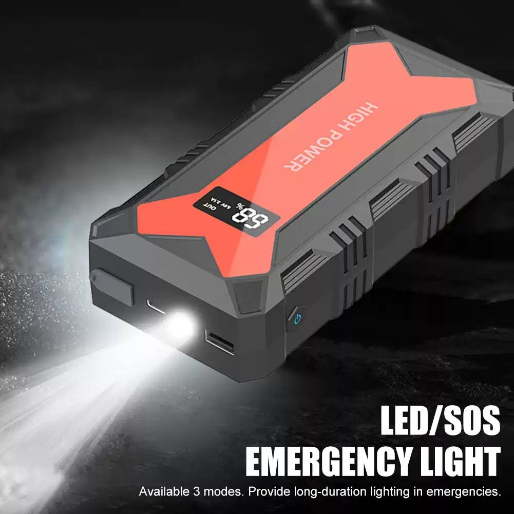 🔋 Car Battery Jump Starter – Portable Power Bank with USB Fast Charger & LED Flashlight 🚗