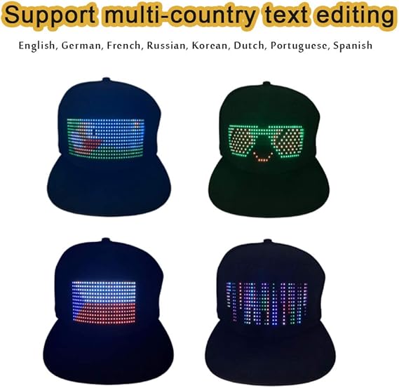 LED Cap - Multi-Language App Controlled Light-Up Hat (Text, Music, Image, Drawing) for Party, Club, Christmas, Halloween & More!