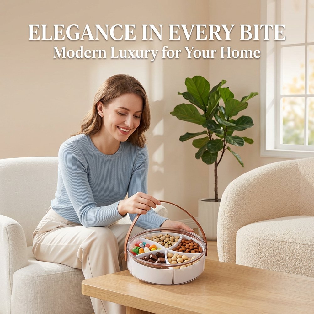 🍽️ Portable Divided Snack Tray with Lid & Handle