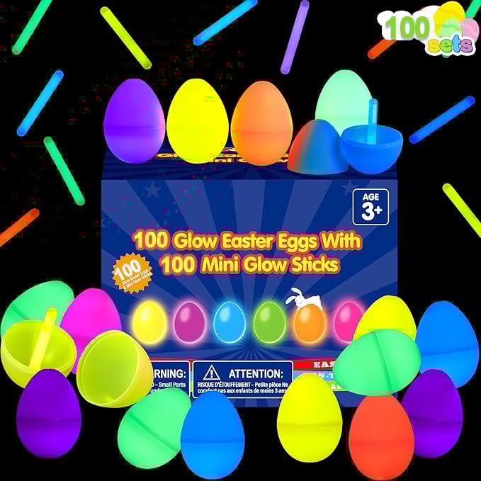 100 Glow-in-the-Dark Easter Eggs with 100 Mini Glow Sticks – Perfect for Easter Egg Hunts!