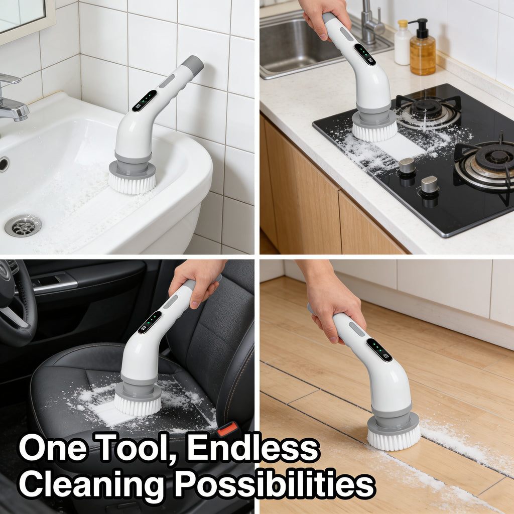 Electric Rotating Cleaning Brush-Cordless Power Scrubber with 9 Replaceable Brush Heads