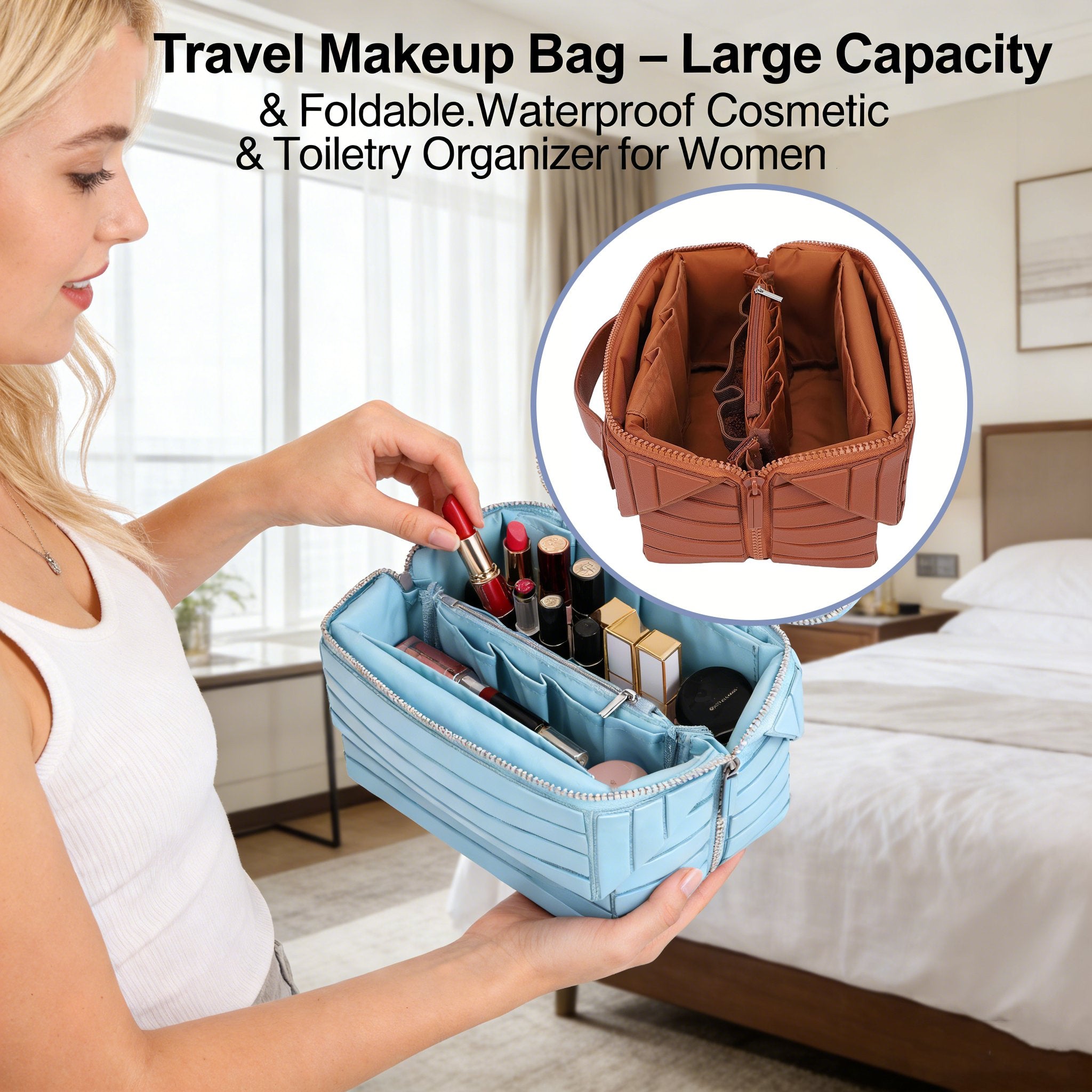 ✈️ Travel Makeup Bag – Large Capacity & Foldable