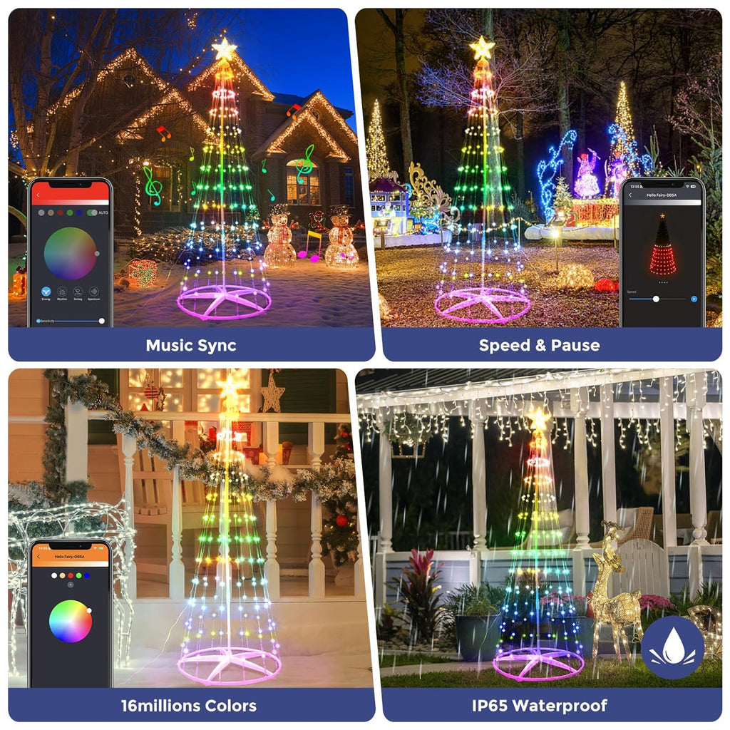 Christmas cone tree lights with star toppers