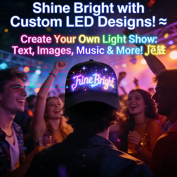 LED Cap - Multi-Language App Controlled Light-Up Hat (Text, Music, Image, Drawing) for Party, Club, Christmas, Halloween & More!