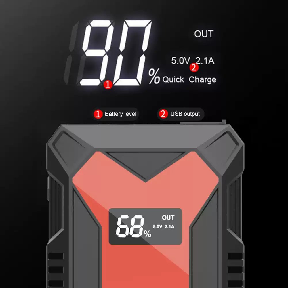 🔋 Car Battery Jump Starter – Portable Power Bank with USB Fast Charger & LED Flashlight 🚗