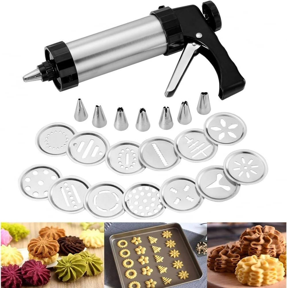 Stainless Steel Cookie Pres with 13 Discs & 8 Nozzles