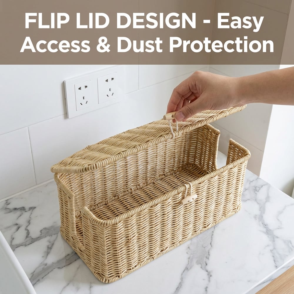 Handwoven Rattan Cable Management Box