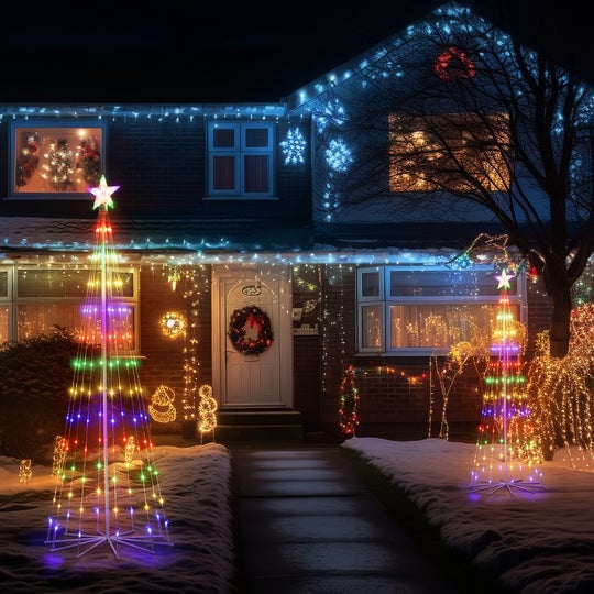 Christmas cone tree lights with star toppers