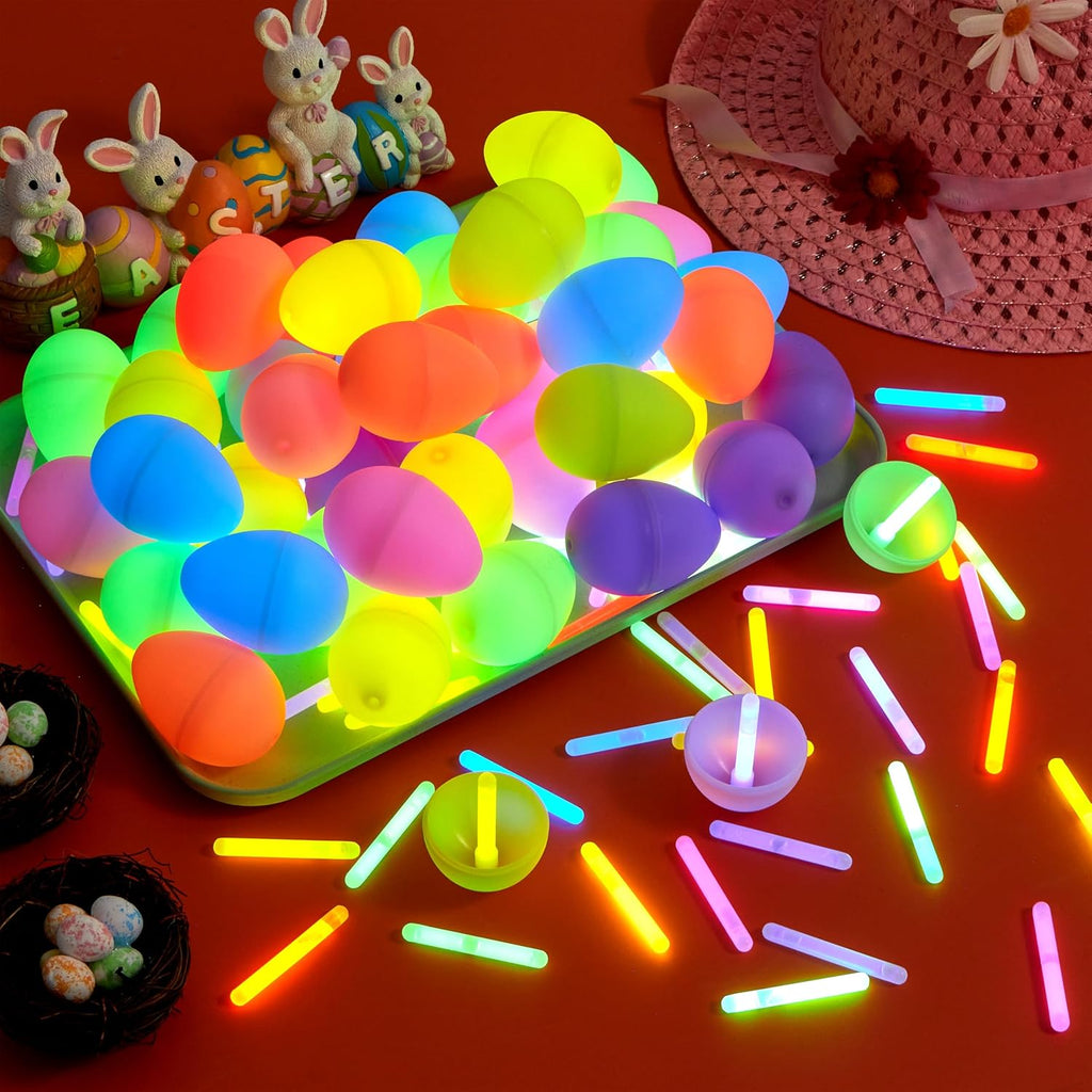 100 Glow-in-the-Dark Easter Eggs with 100 Mini Glow Sticks – Perfect for Easter Egg Hunts!