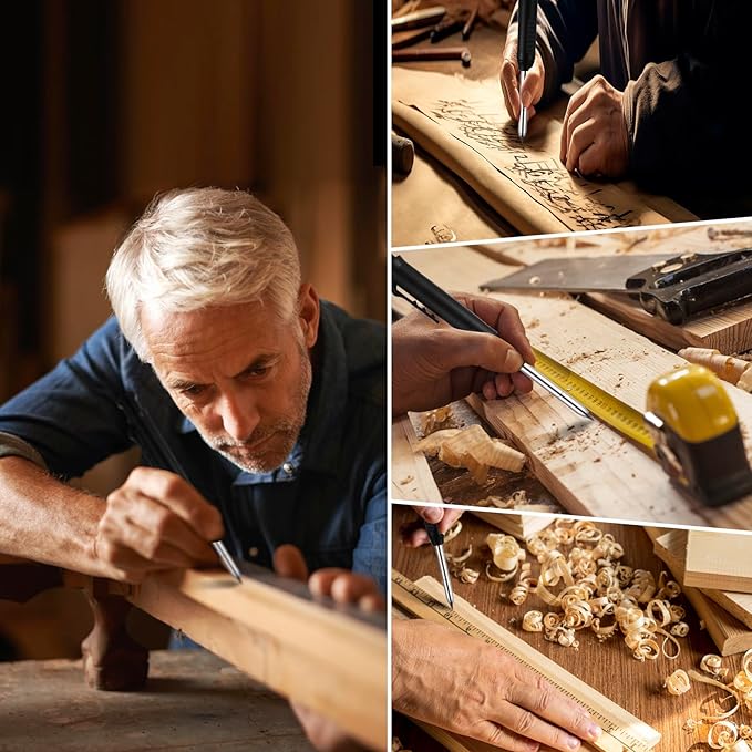 Heavy-Duty Carpenter Pencil with 21 Refill Leads & Built-In Sharpener – Ideal for Precision Marking in Woodworking, Metal, Concrete, and More