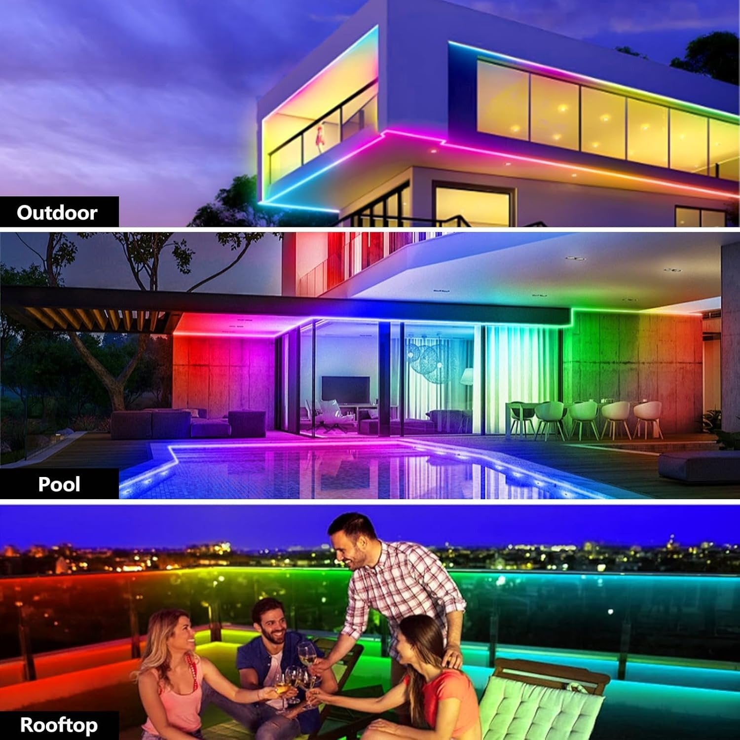 🌈9.8ft RGBICW Neon LED Strip Lights – Music Sync & App-Controlled Ambient Lighting