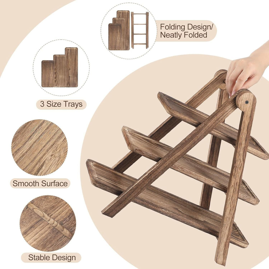 🍰 3-Tier Wooden Serving Tray Set for Parties & Entertaining
