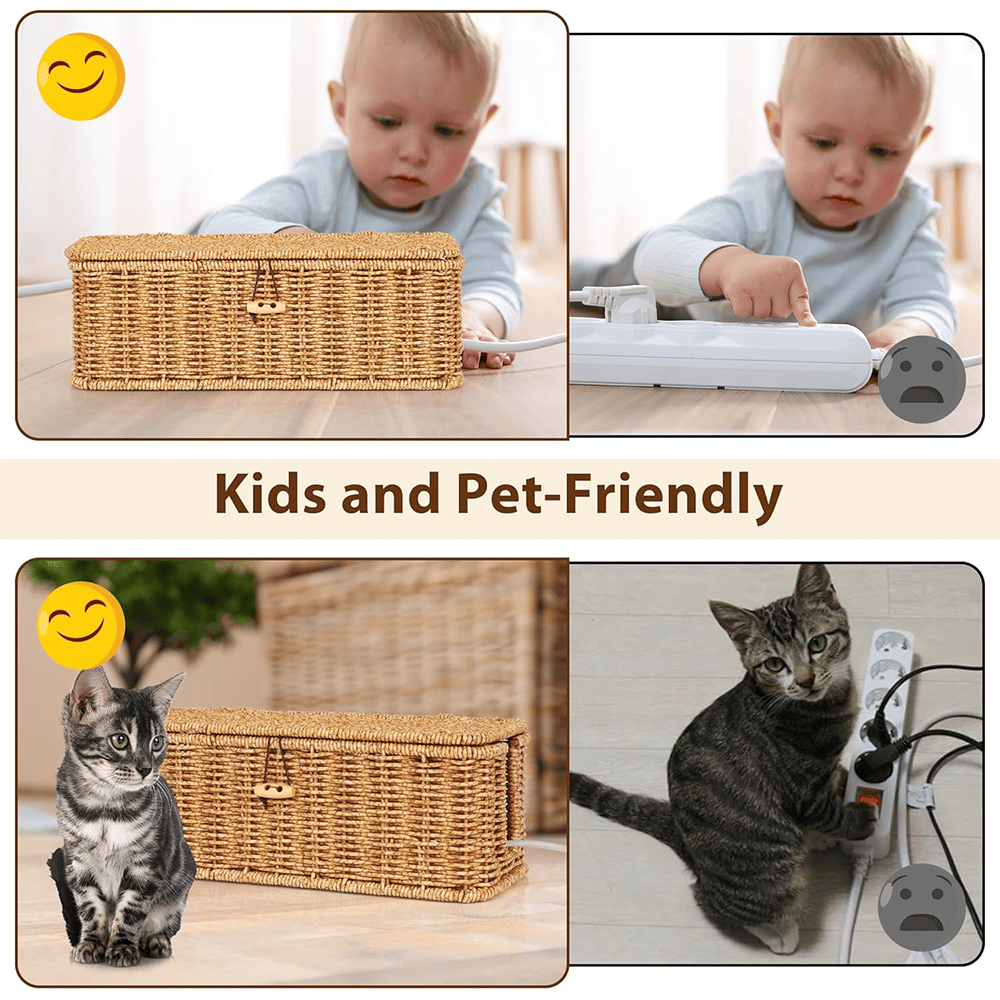 Handwoven Rattan Cable Management Box