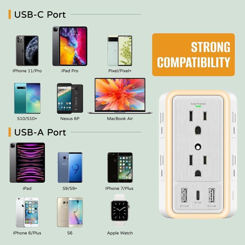 Outlet Extender, 3-Sided Power Strip, (5V 3.4A)