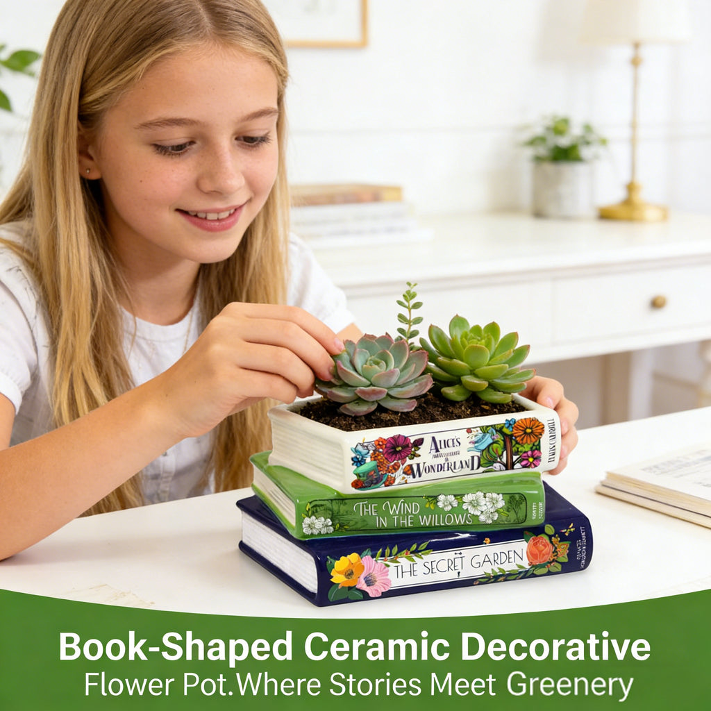 Book-Shaped Ceramic Decorative Flower Pot📚🌿