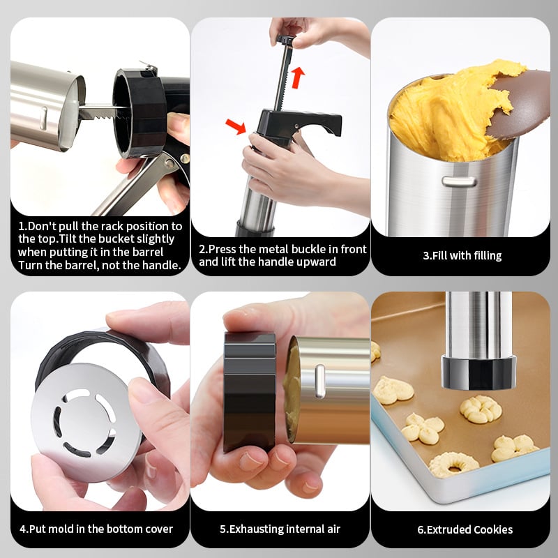 Stainless Steel Cookie Pres with 13 Discs & 8 Nozzles