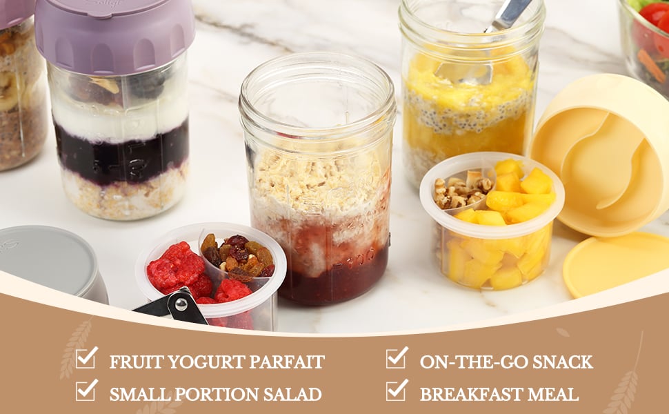 Overnight Oats Containers with Lids & Folding Spoons🥣🥄
