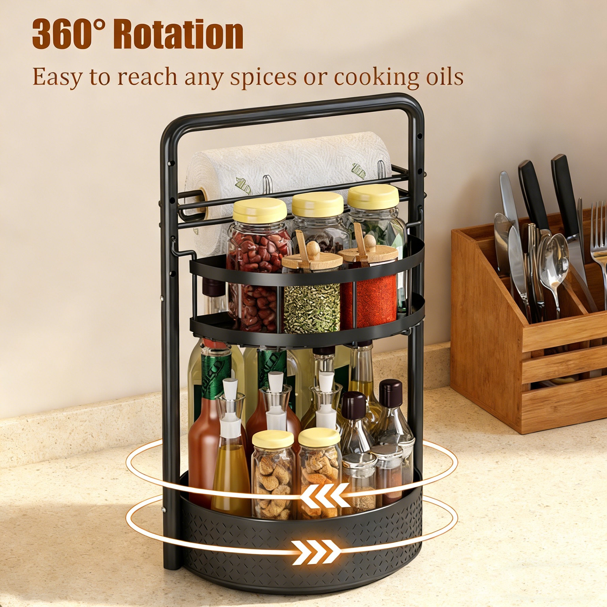 Rotating Spice Rack with Paper Towel Holder🧂🍳