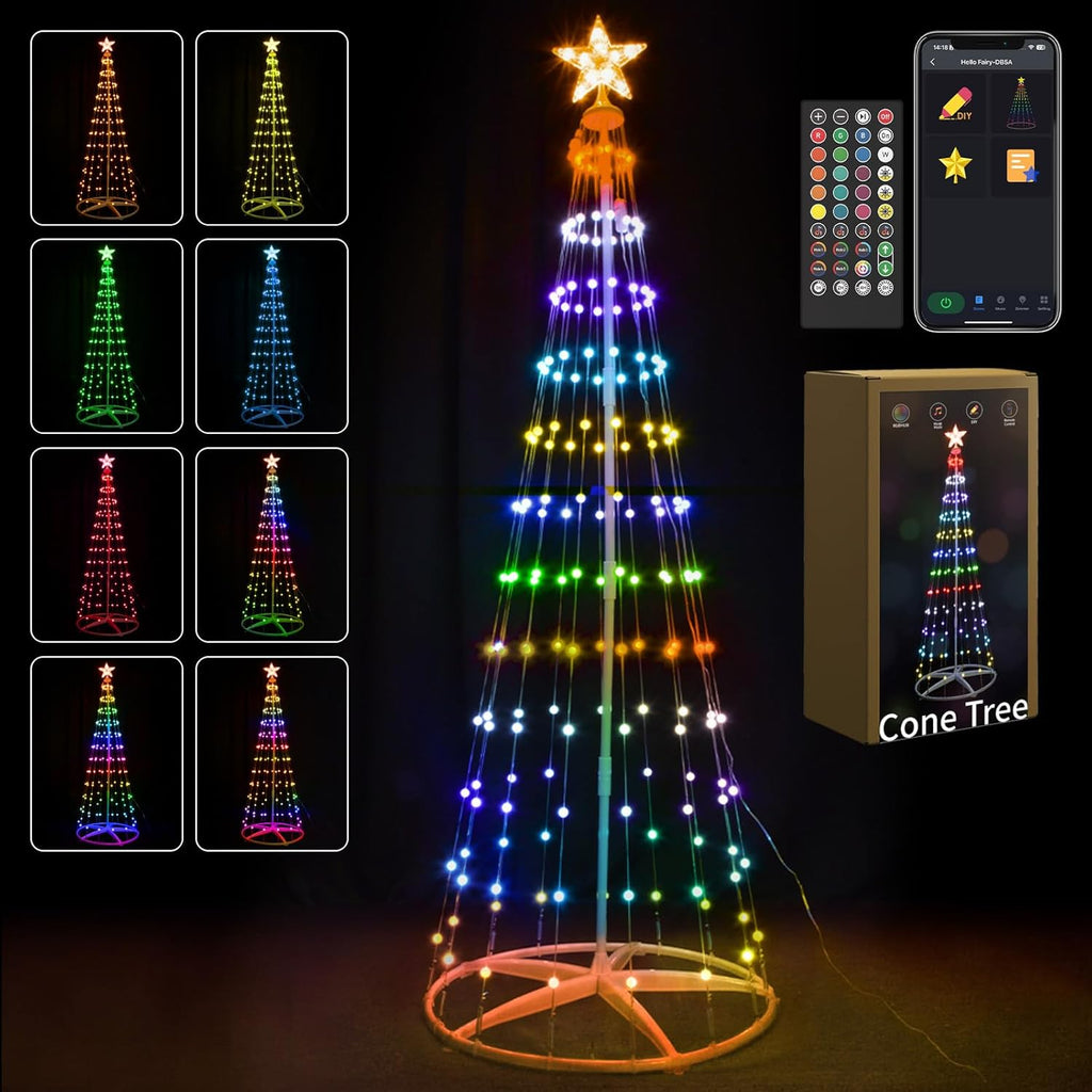 Christmas cone tree lights with star toppers