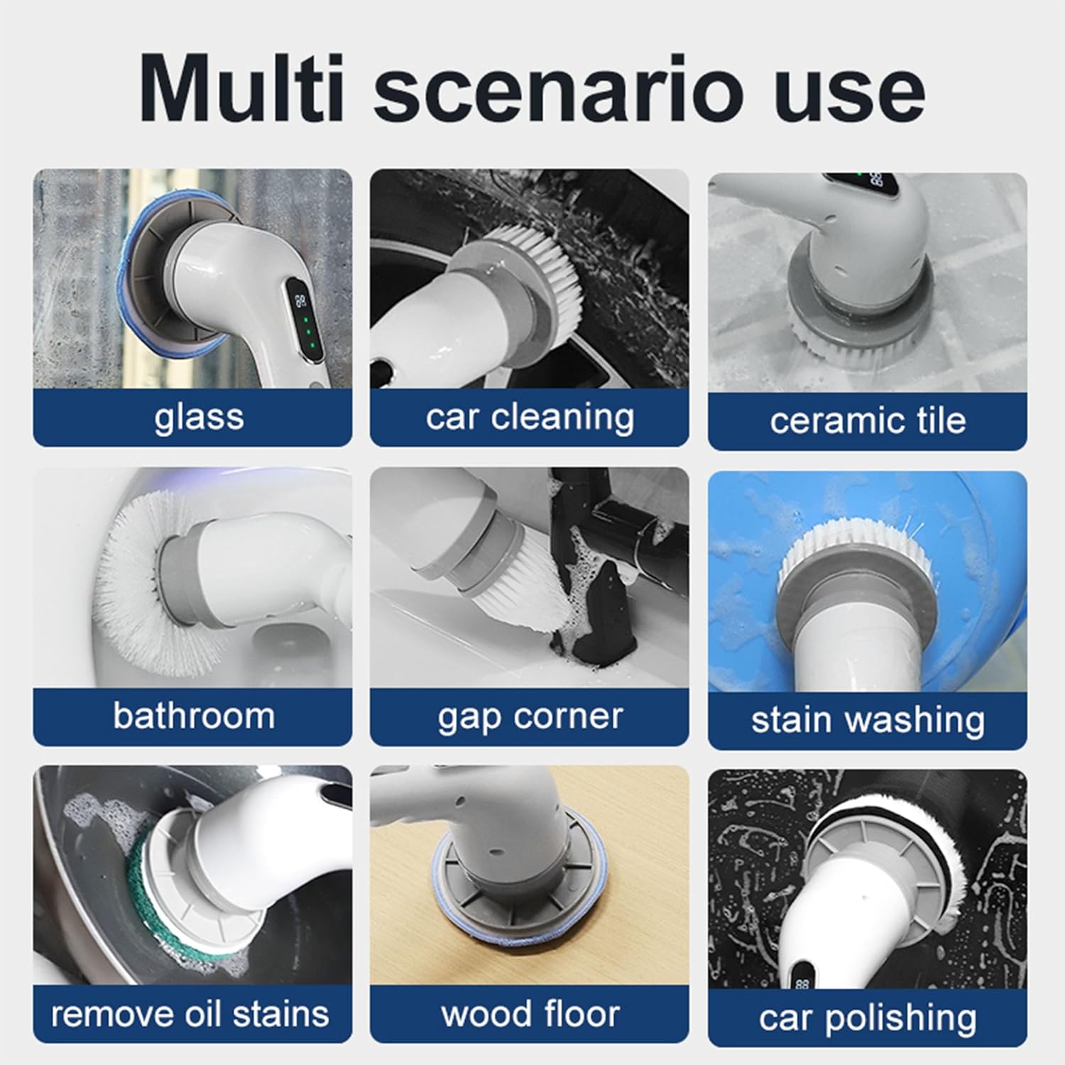 Electric Rotating Cleaning Brush-Cordless Power Scrubber with 9 Replaceable Brush Heads