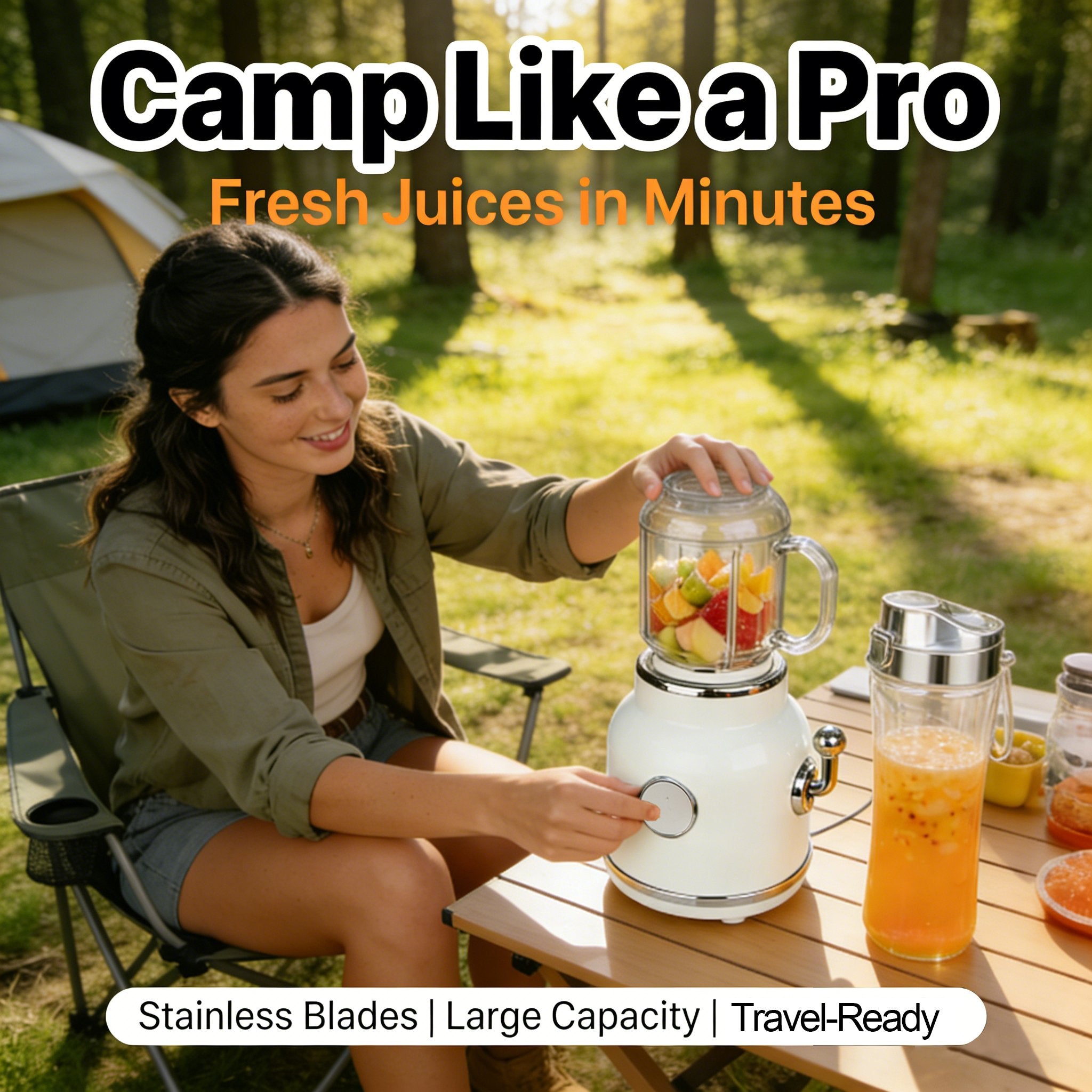 Portable Juicer with Two Cups & Small Ice Blender – Large Capacity, Easy to Clean, Perfect for Campsite Blending 🍹