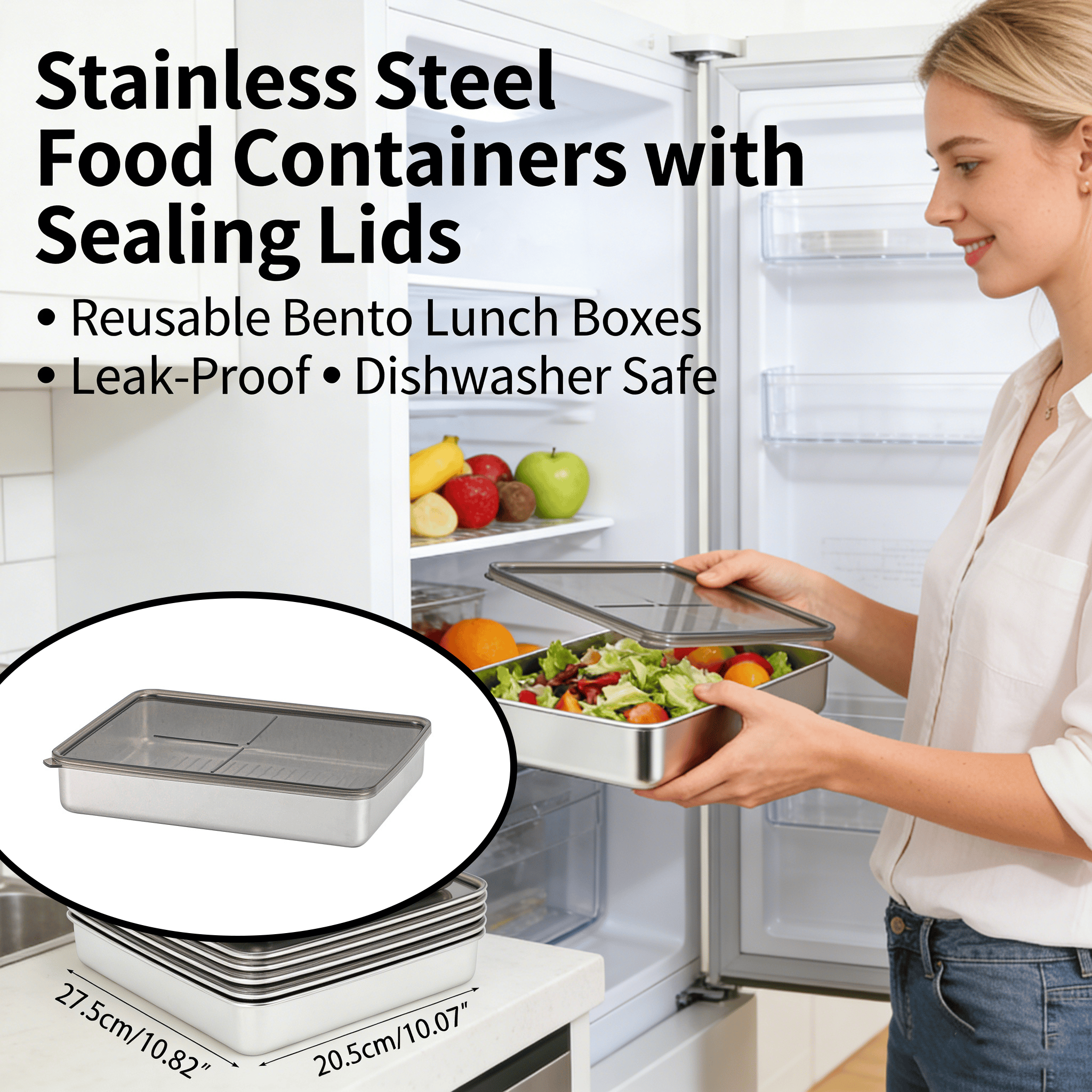 Stainless Steel Food Containers with Sealing Lids🥗