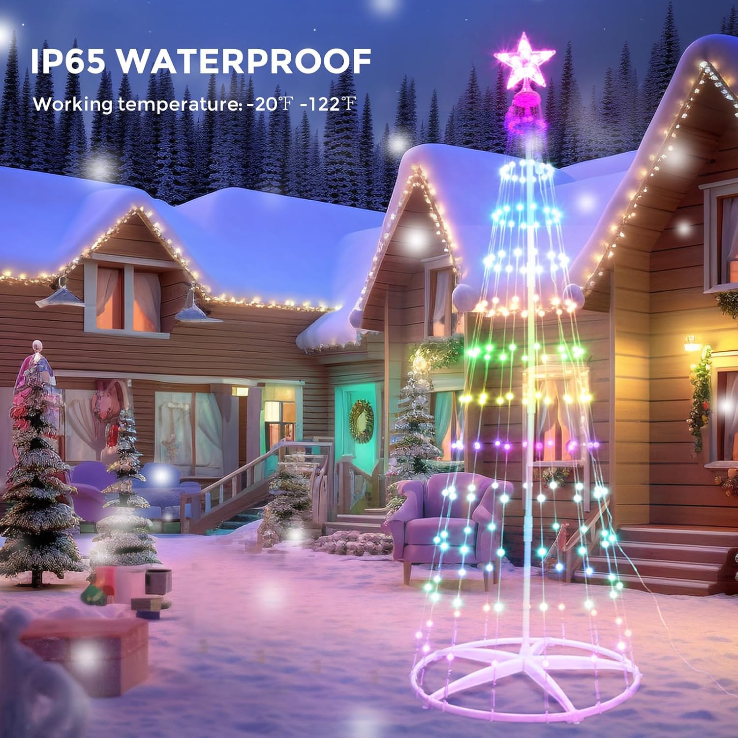 Christmas cone tree lights with star toppers