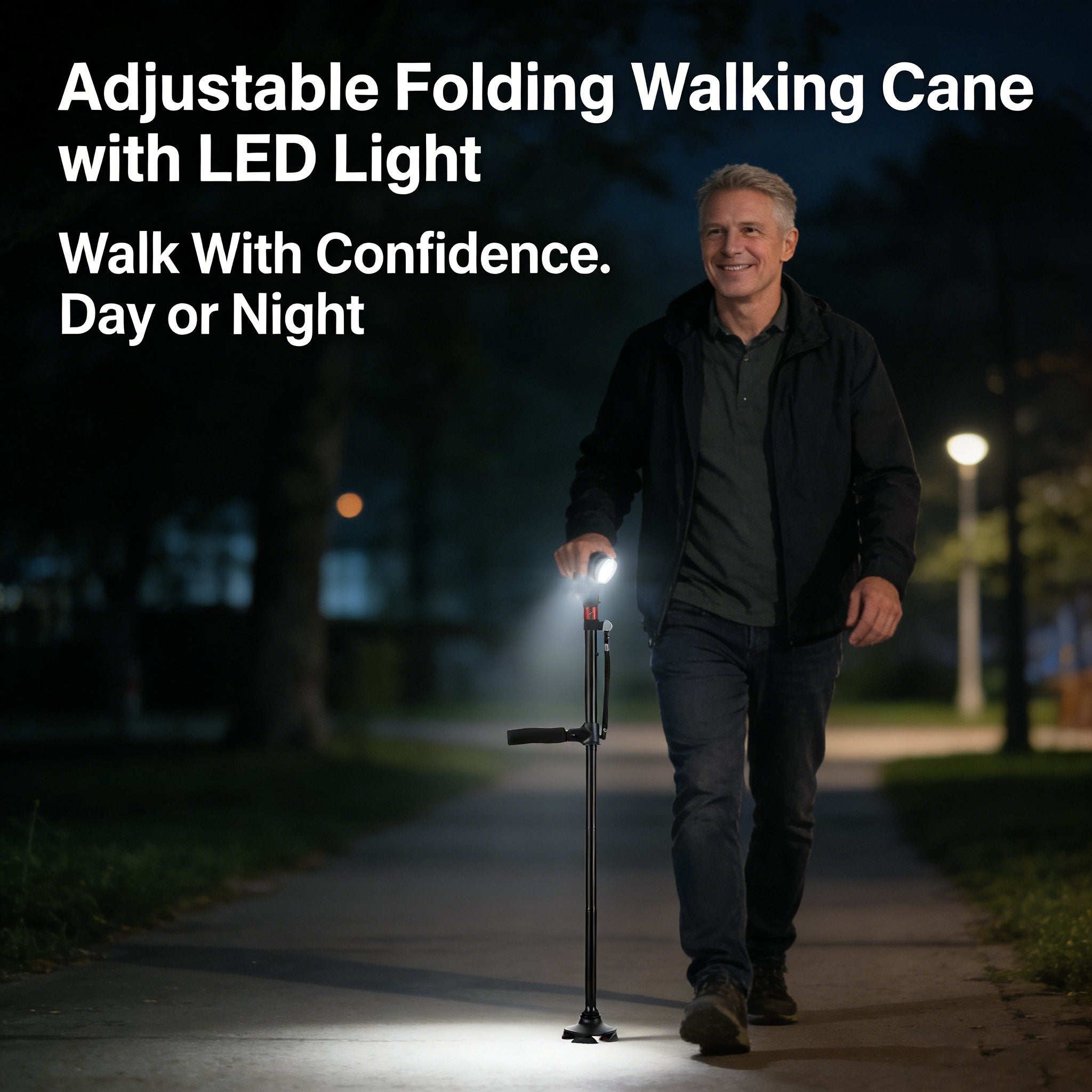 Adjustable smart folding cane with LED light 🦯💡