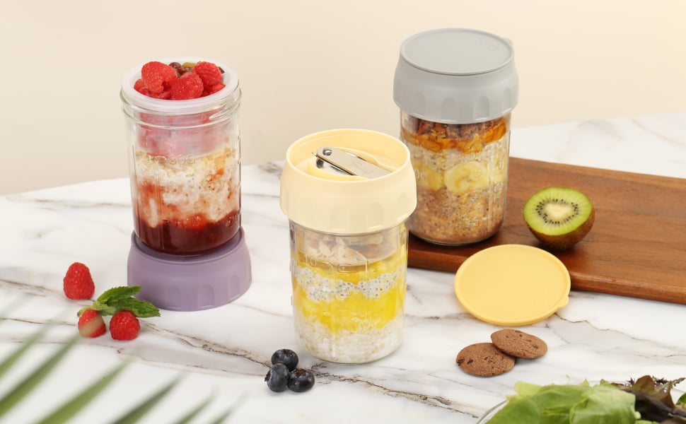 Overnight Oats Containers with Lids & Folding Spoons🥣🥄