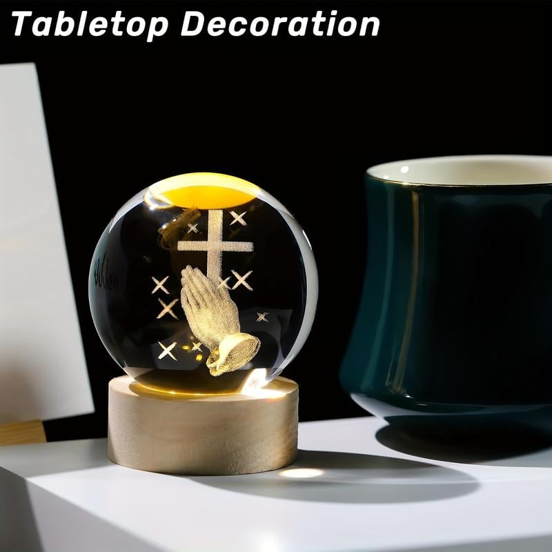 3D Engraved Crystal Ball Night Light | LED Wooden Base with Touch Switch - Perfect Gift Symbolizing Christ’s Presence