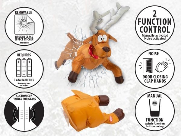 Whimsical Window Surprise: Animated Santa & Reindeer Crash Scene with Sound Activation