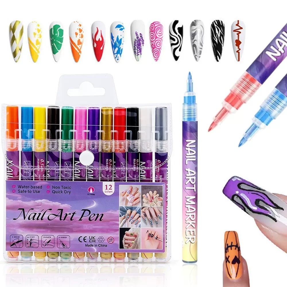 12-Color Nail Art Pen Set