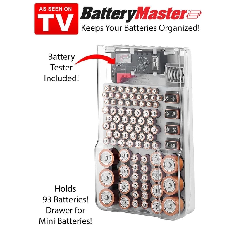 Comprehensive Battery Organizer with Built-In Tester