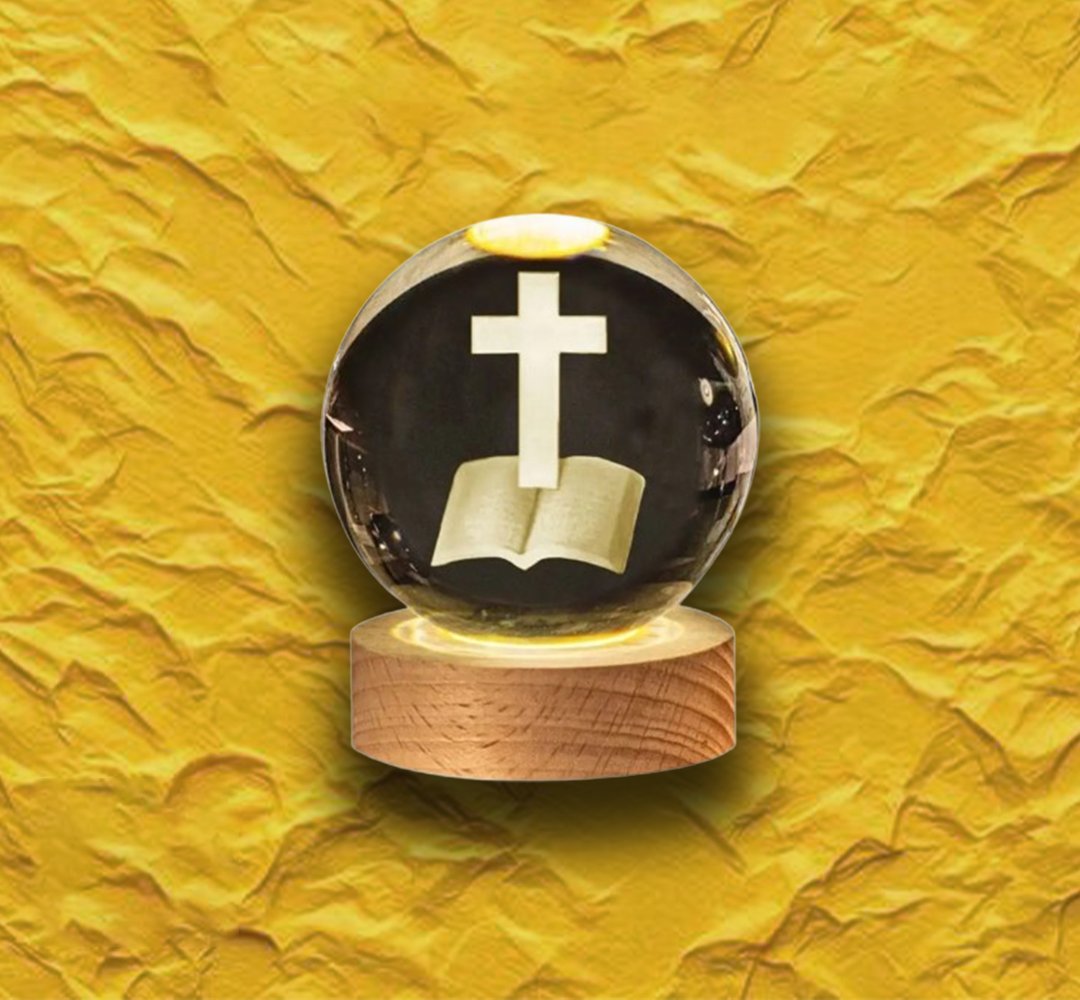 3D Engraved Crystal Ball Night Light | LED Wooden Base with Touch Switch - Perfect Gift Symbolizing Christ’s Presence