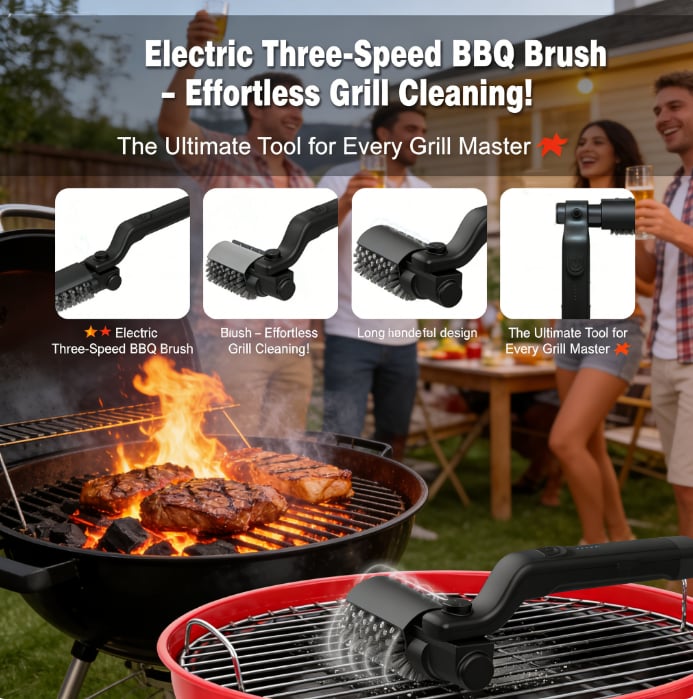 🍖✨Electric Three-Speed BBQ Brush – Effortless Cleaning for Your Grill