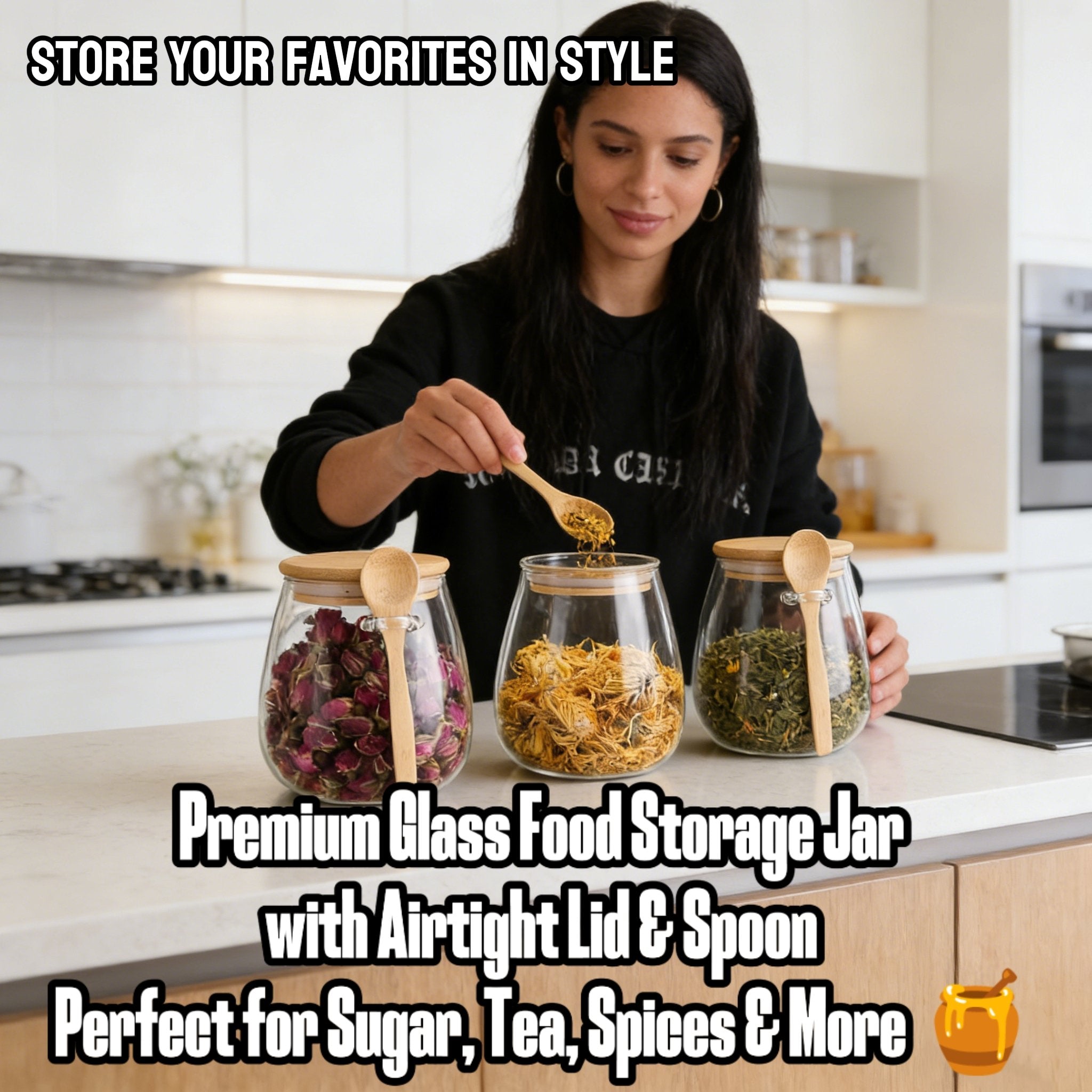 Premium Glass Food Storage Jar with Airtight Lid & Spoon – Perfect for Sugar, Tea, Spices & More 🍯