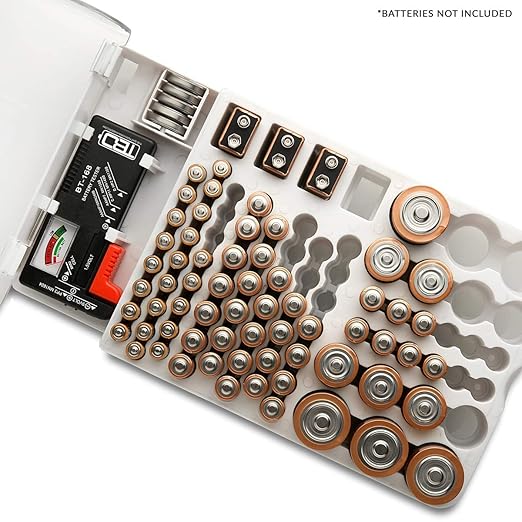 Comprehensive Battery Organizer with Built-In Tester