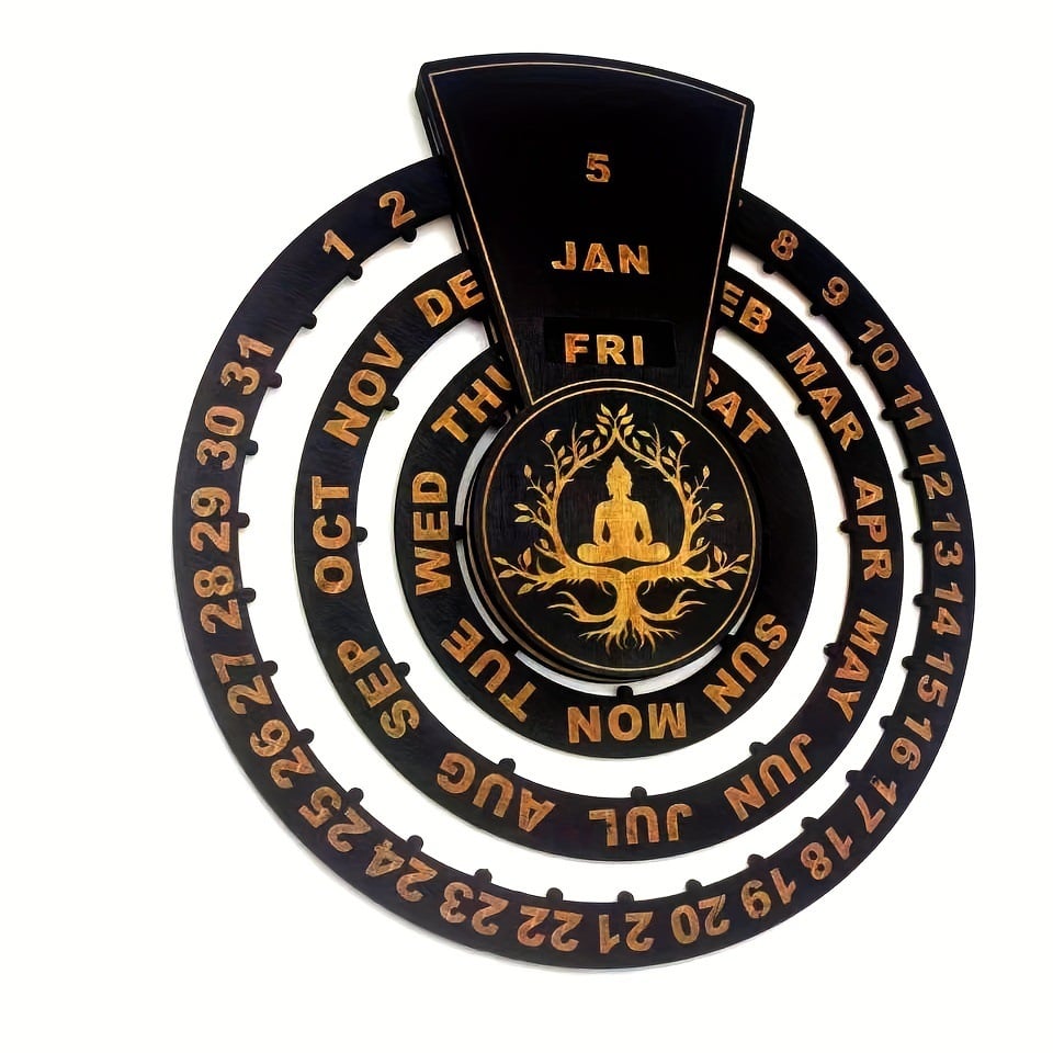 Wooden Rotating Perpetual Calendar - Handcrafted, No Formaldehyde