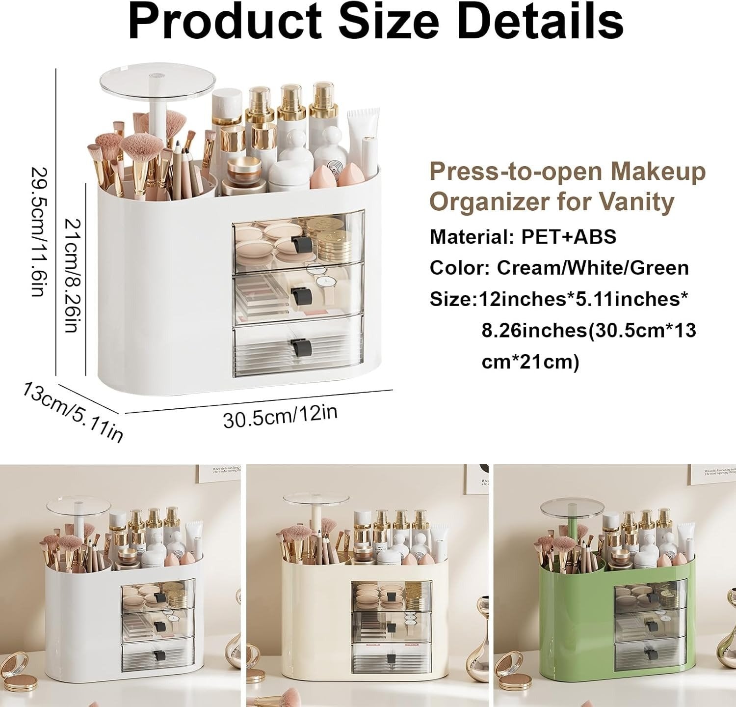 Makeup Organizer with Pop-Up Brush Holder