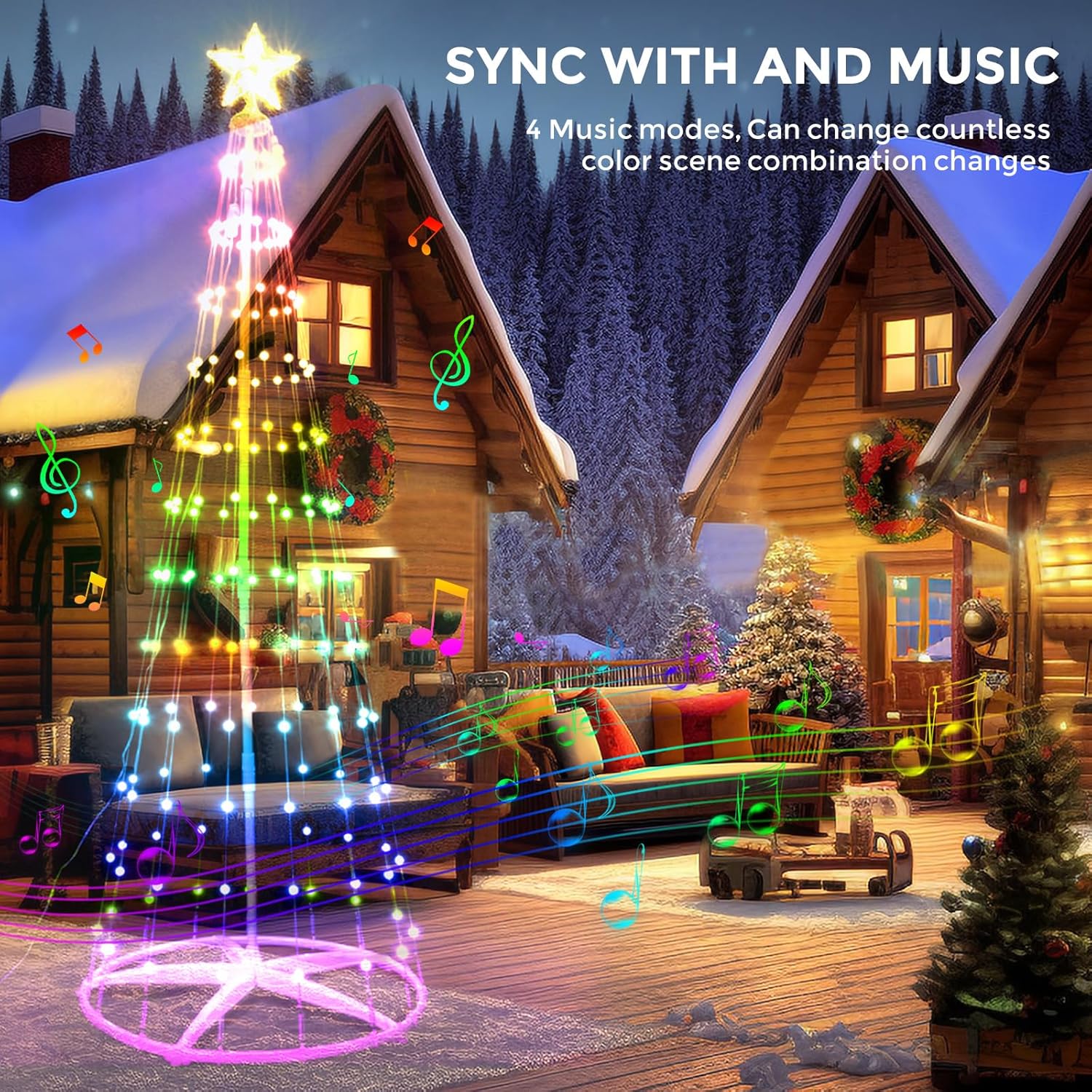 Christmas cone tree lights with star toppers