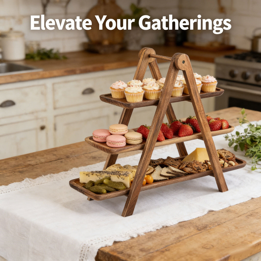 🍰 3-Tier Wooden Serving Tray Set for Parties & Entertaining