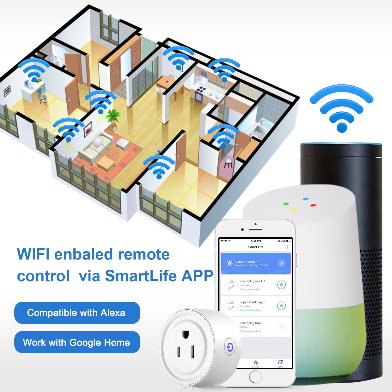 Wi-Fi Enabled Mini Smart Socket & Remote Control Outlet with Timing Function