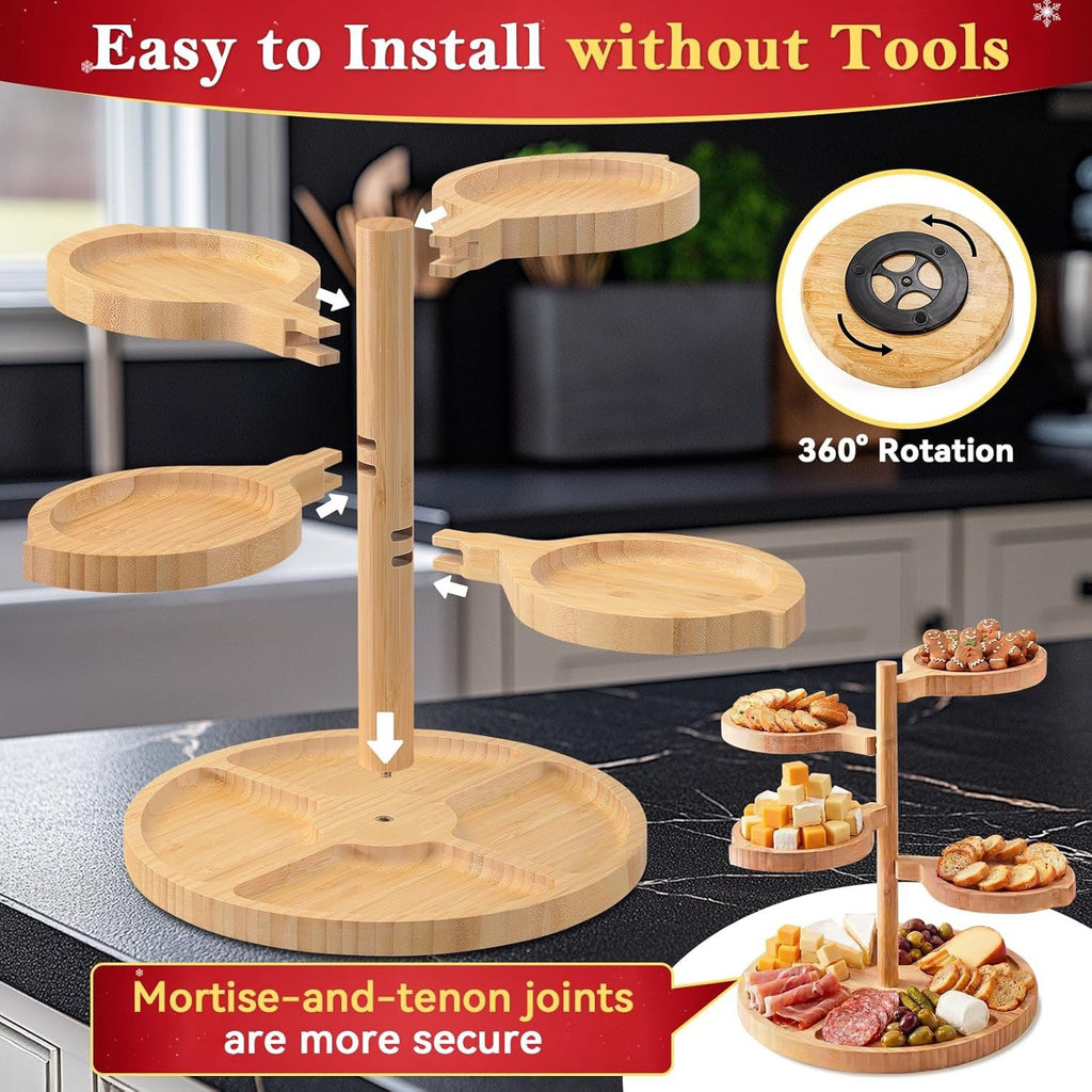 🌿 Bamboo Tiered Snack & Cheese Tray