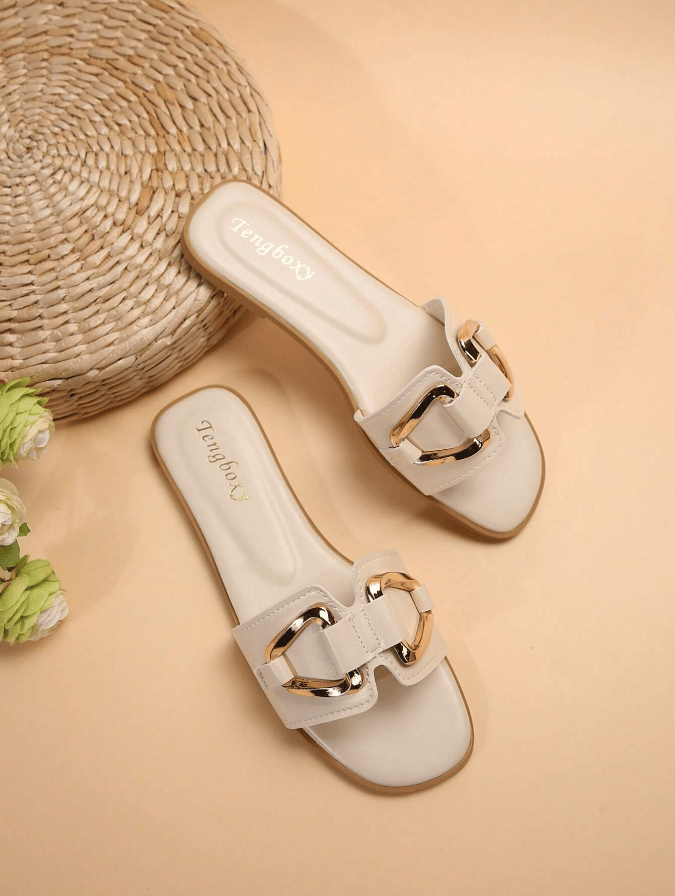 New Arrival: Women's Slip-On Flat Sandals with Metal Buckle – Perfect for Spring & Summer!