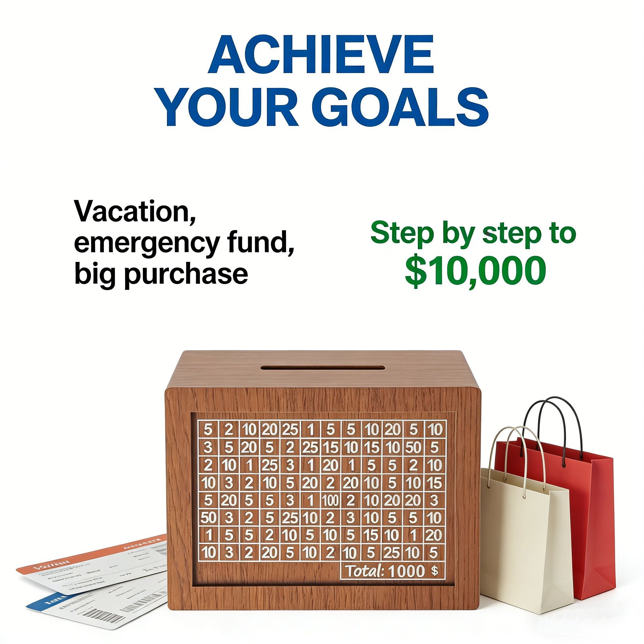 Cash Vault Wooden Savings Box – $10,000 Money Box with Coin Counter