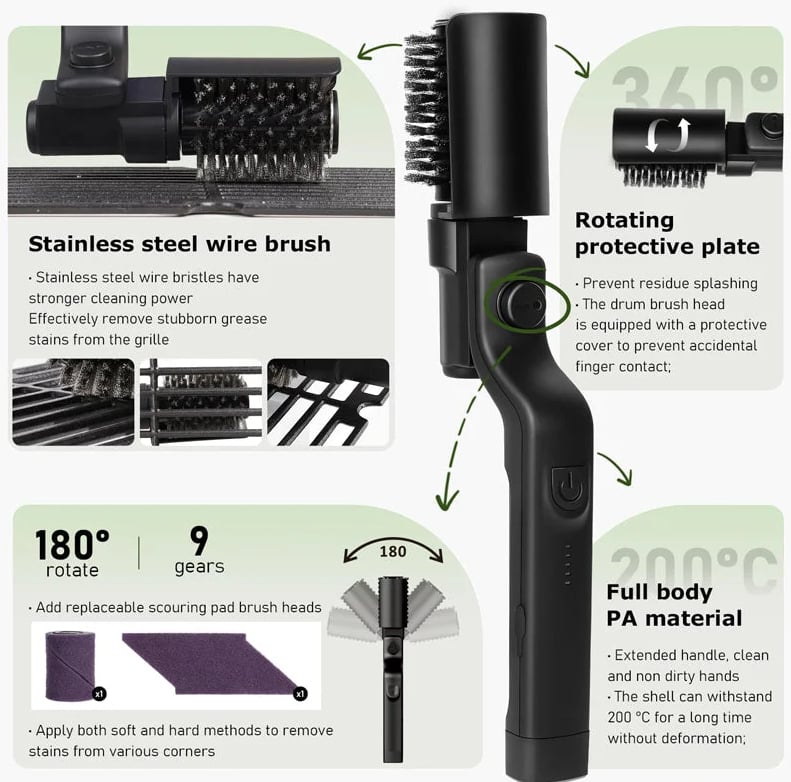 🍖✨Electric Three-Speed BBQ Brush – Effortless Cleaning for Your Grill