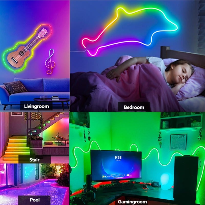 🌈9.8ft RGBICW Neon LED Strip Lights – Music Sync & App-Controlled Ambient Lighting