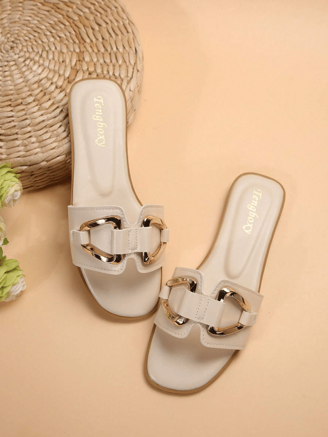 New Arrival: Women's Slip-On Flat Sandals with Metal Buckle – Perfect for Spring & Summer!