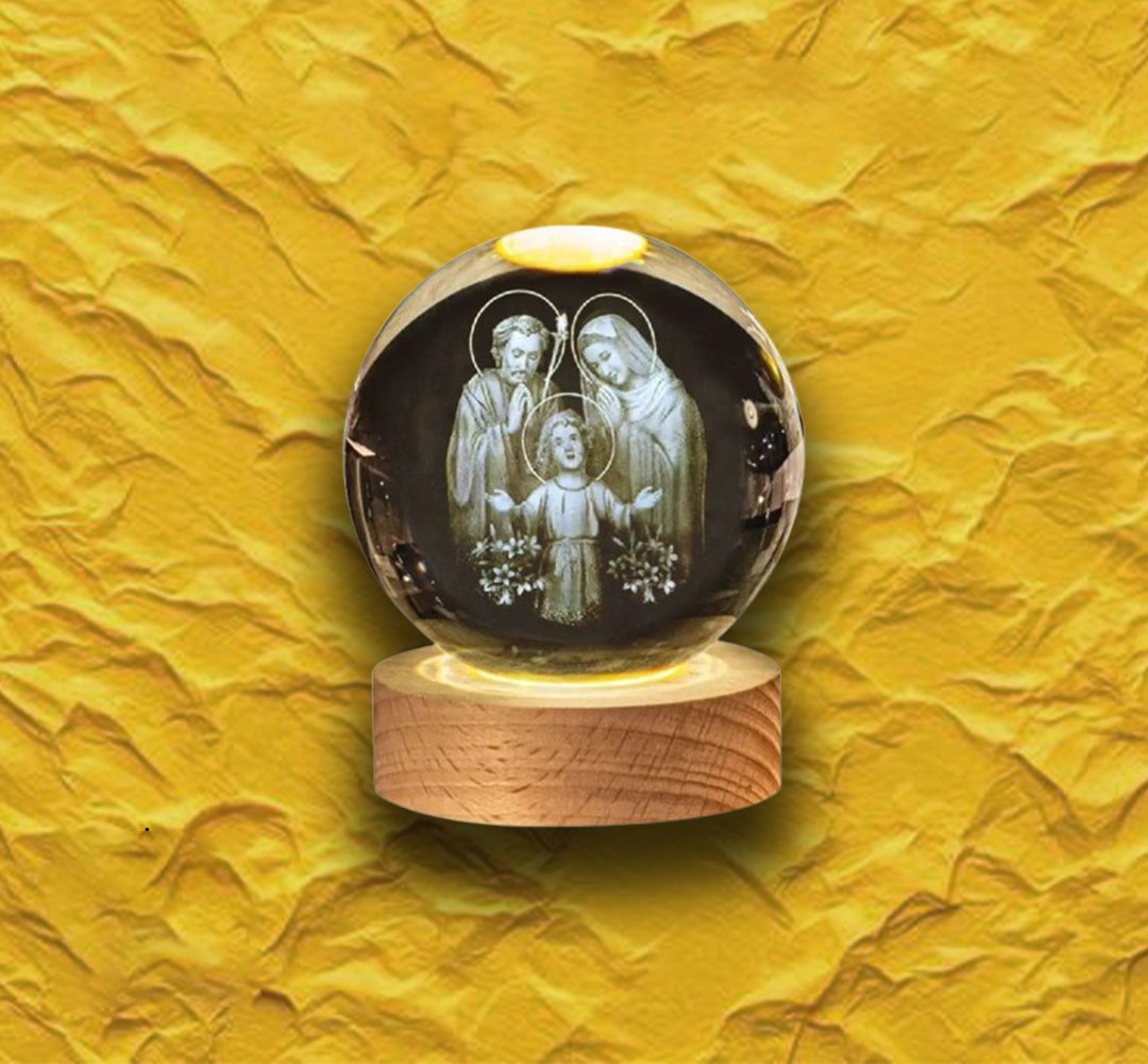 3D Engraved Crystal Ball Night Light | LED Wooden Base with Touch Switch - Perfect Gift Symbolizing Christ’s Presence